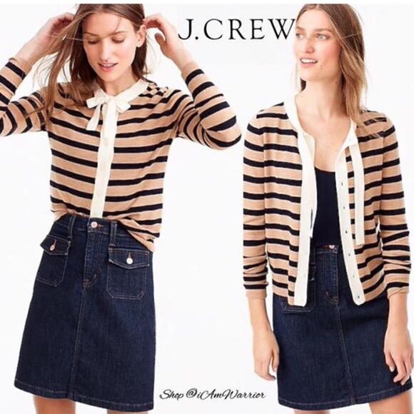 Jackie Tie-neck Cardigan Sweater In Stripes Size S - Picture 1 of 7